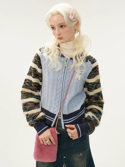 ラインミックスジッパーダブルセーターカーディガン