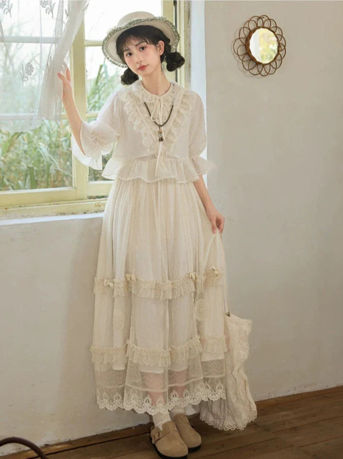 Rock Shirt Spitze Wald Französisch Stufen Aprikose