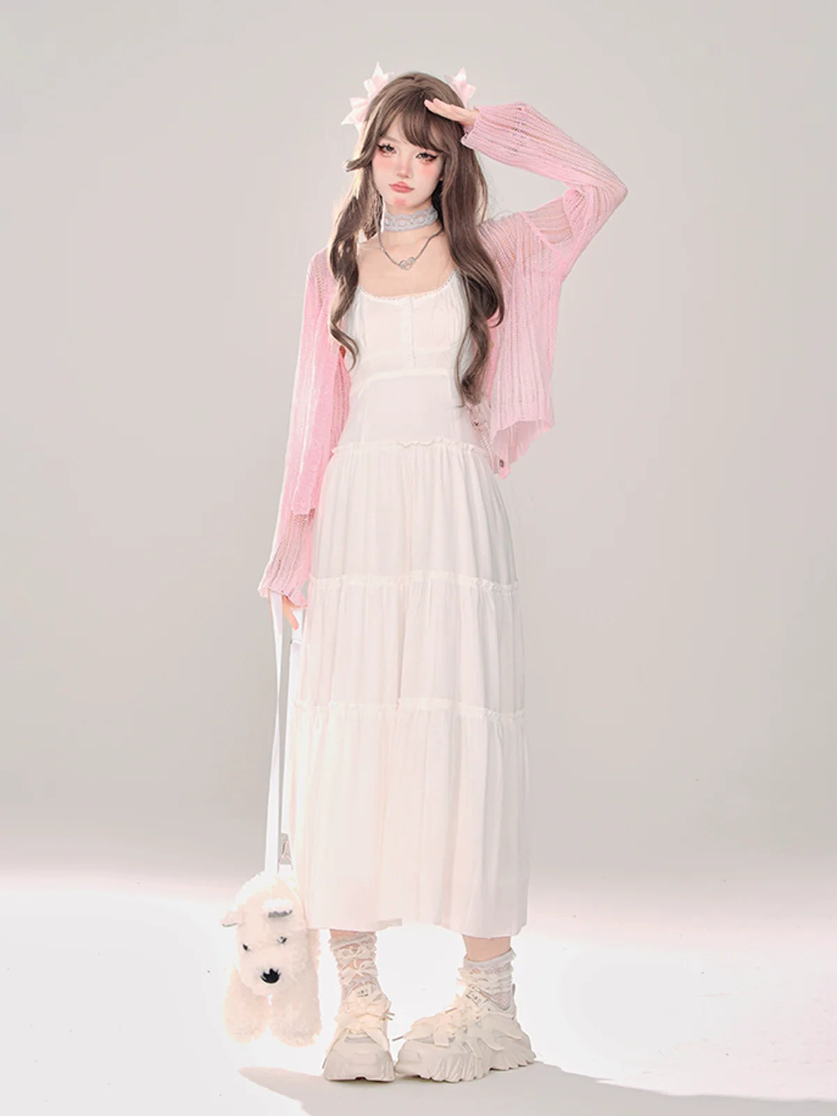 ムーンライト + カーディガン サスペンダー ニット サマードレス シアー