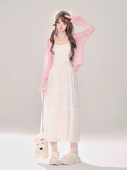 ムーンライト + カーディガン サスペンダー ニット サマードレス シアー