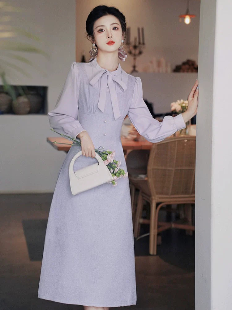 ドレス シアー パープル レトロ リボン