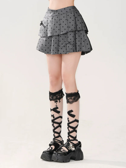 Dot Plissee Rock Polka A-Linie Grau