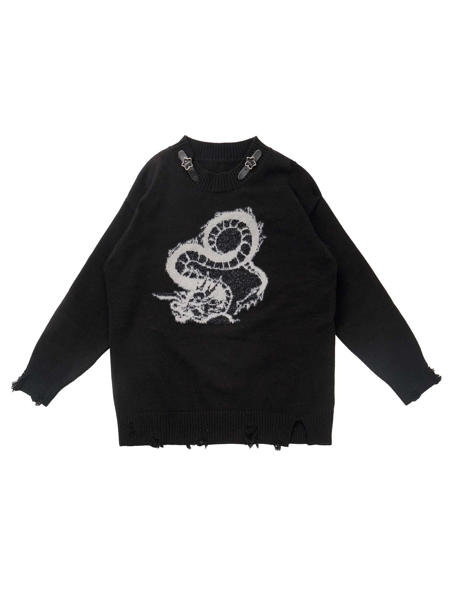 Sweater Buckle Dragon Knit Star Leather Plash