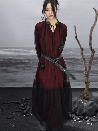 Loose See-through Shirt Dark Dress Mesh Contrast