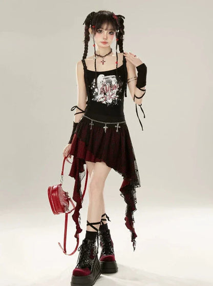 黒プリントキャミソール文字グラフィティ