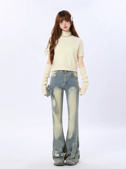 セーターニットタートルネックワンピーストップスハーフツー