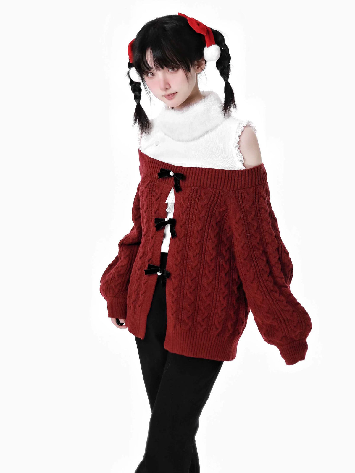 Snow Fragrance Rabbit Fur Coat Off Ward Sleve Sweater Suit