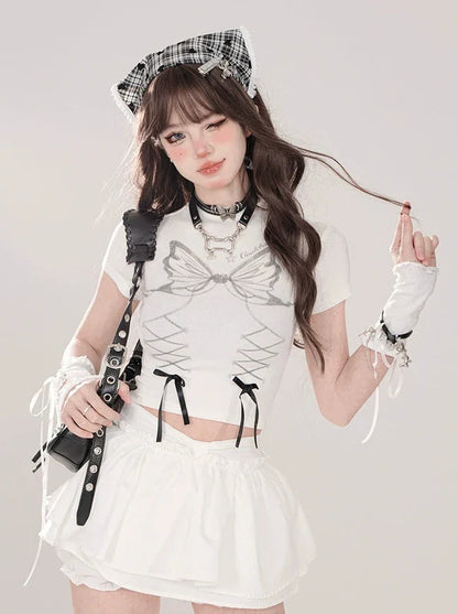 デザインTシャツ ショート スリム リボン