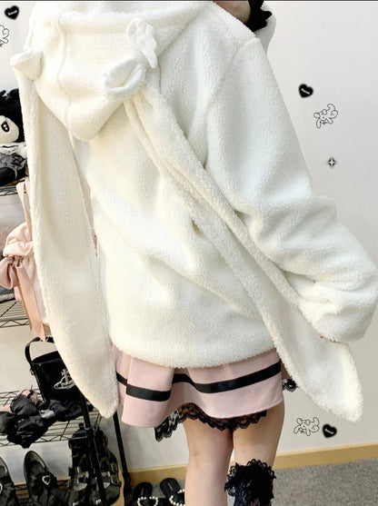 Plush Short/Long Bore Foodie Ears Zip Bunny Jacket