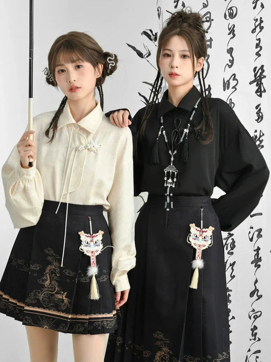 チャイナスリーブ無地ボリュームシャツカラー