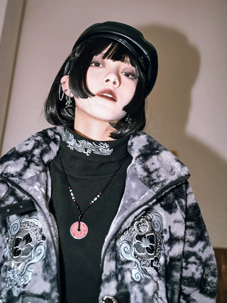 ハイベースシャツ ドラゴンプリントネック