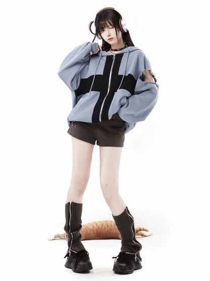 Zip Cami Cross Loose Pants Hoodie Top