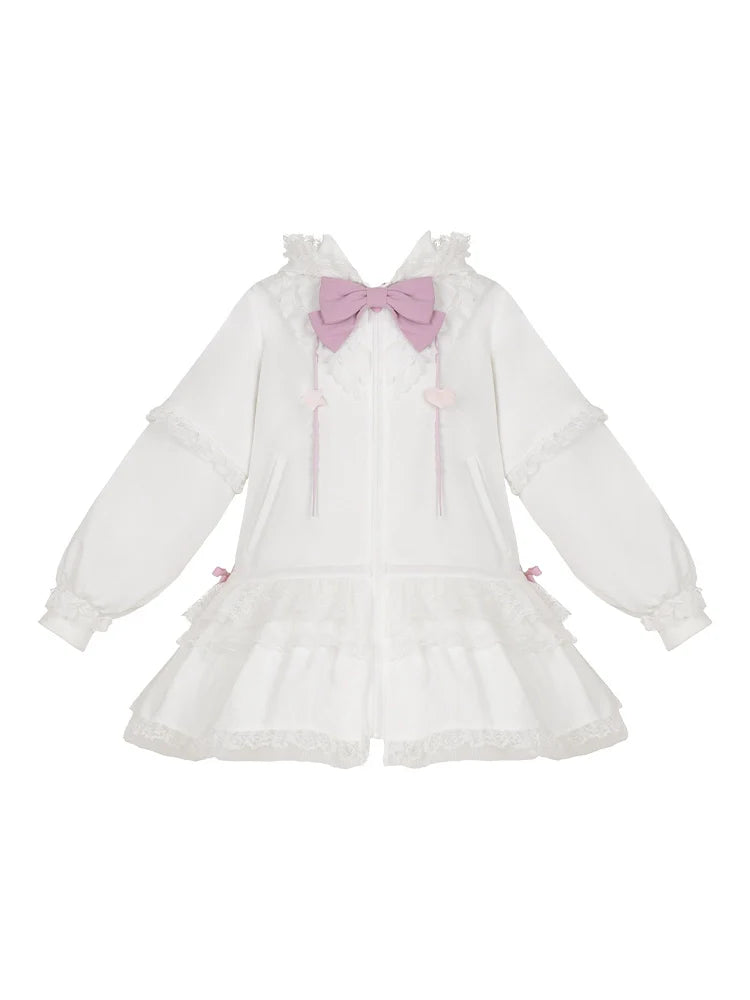 Bow Frilled Big Hooded Girly Long Bunny Dress Ears