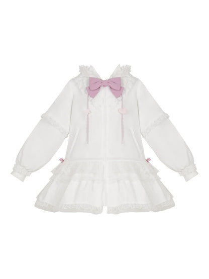 Bow Frilled Big Hooded Girly Long Bunny Dress Ears