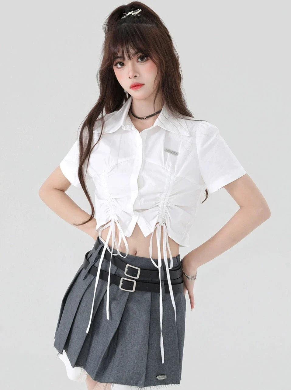 Großes Hemd mit Schleife, kurz, cool