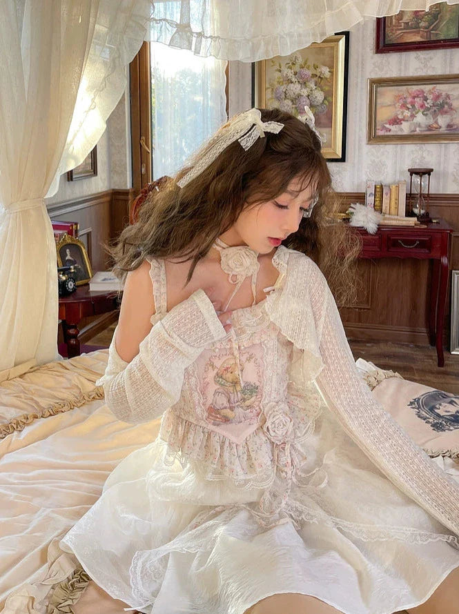 チュチュレースの妖精プリンセスジャケット、ショートキャミソール、テイルフローラルスカート