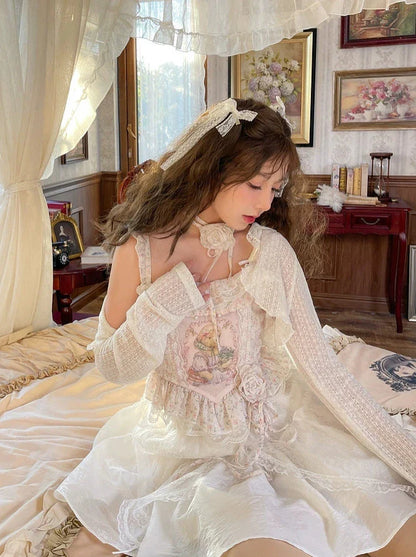 チュチュレースの妖精プリンセスジャケット、ショートキャミソール、テイルフローラルスカート