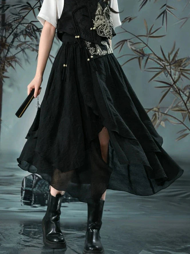 レトロシャツ アシンメトリーチャイナ + スカートベスト