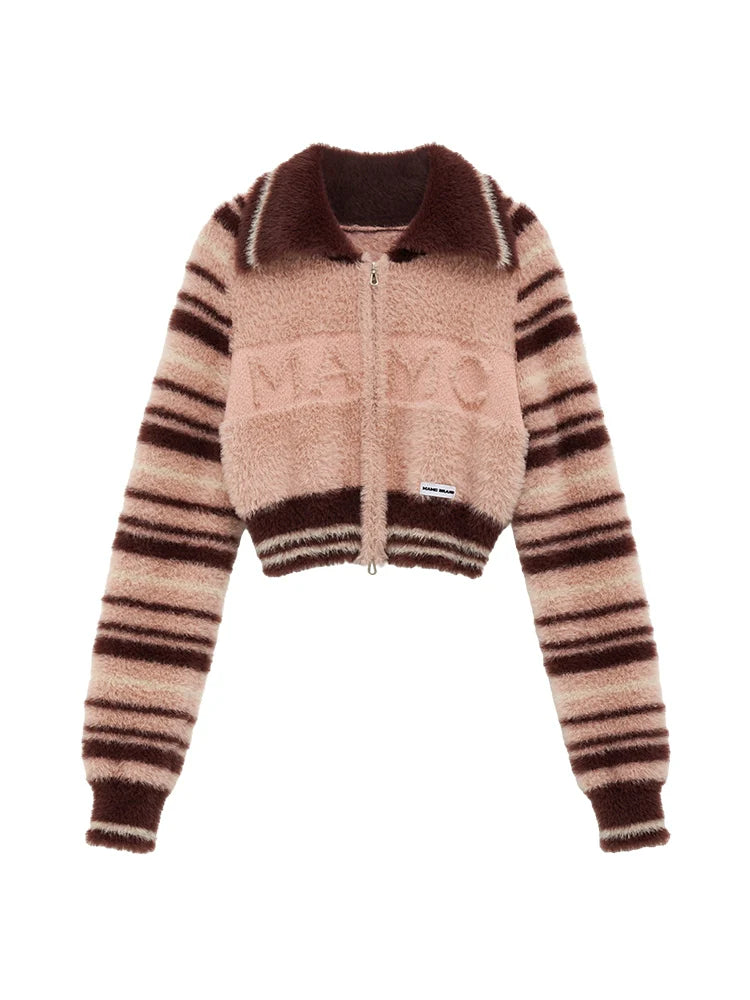 Gestreiftes Cardigan-Oberteil aus doppeltem Wollreißverschluss