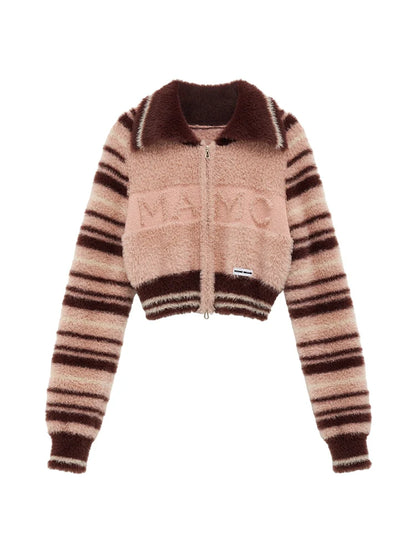 Gestreiftes Cardigan-Oberteil aus doppeltem Wollreißverschluss