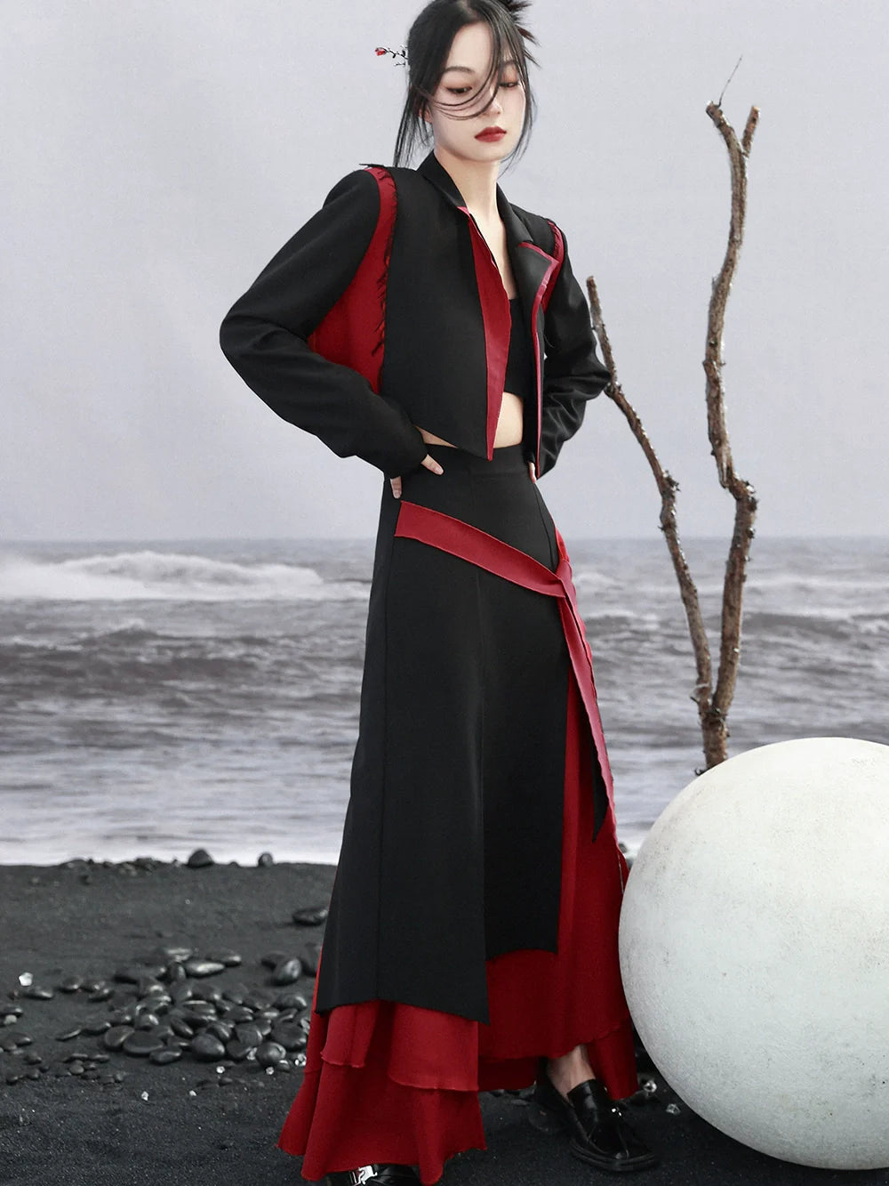 Farbiger Blazerstich, einfaches Oberteil mit hoher Kontrasttaille