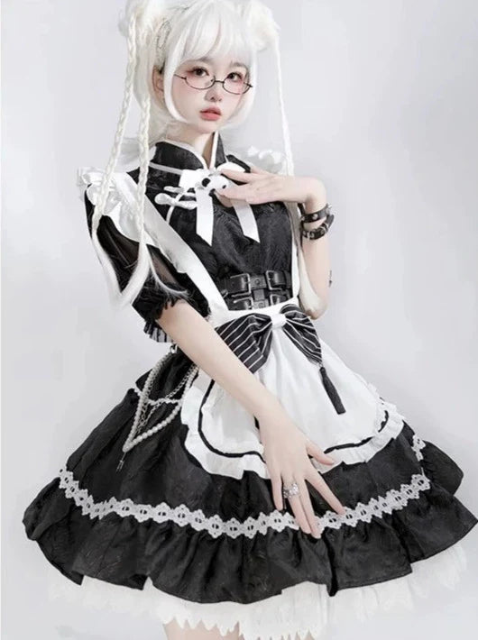 China Black White Sheer Sleeve Made Princess Dress