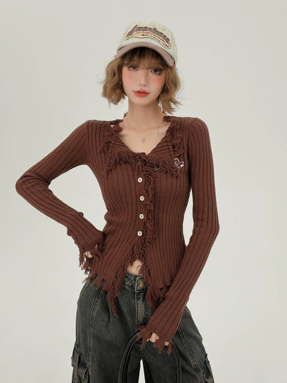 スリムアメリカンタッセルレトロカーディガンブレストシングル