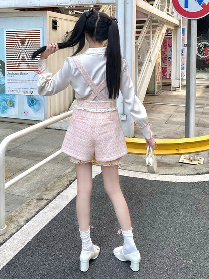 Mädchen Bluse Hose Rosa Hosenträger Pure Tweed