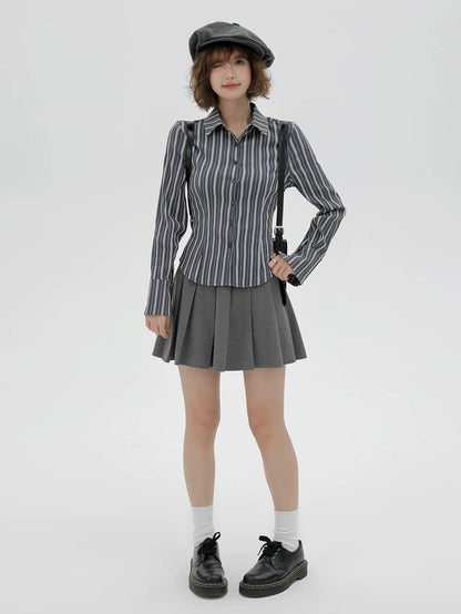 American Shirt Striped Waist Slim Retro