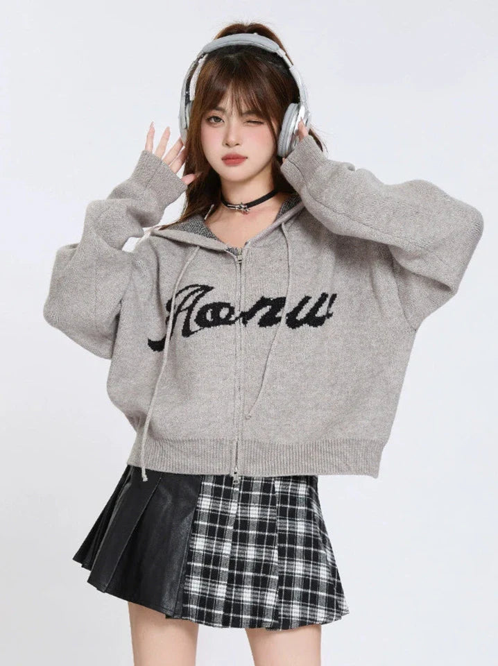 ダブルフーディーニットアメリカンジップカーディガン