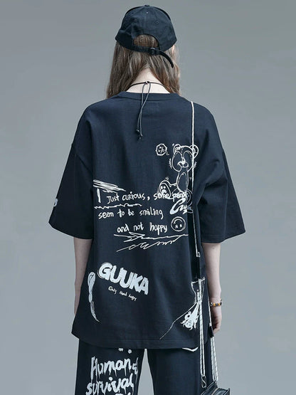 イラストモードデザイン コットンベア ピュアTシャツ