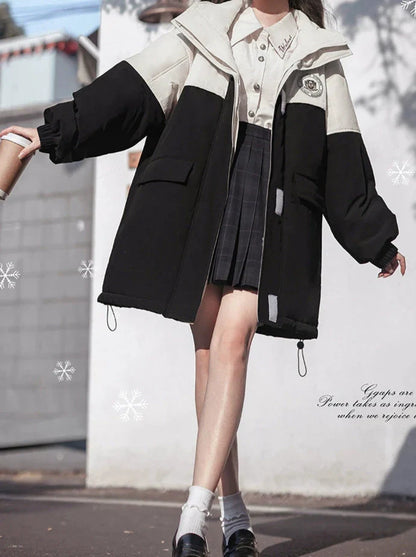 College Hoodie Style Jacket White Penguin Down