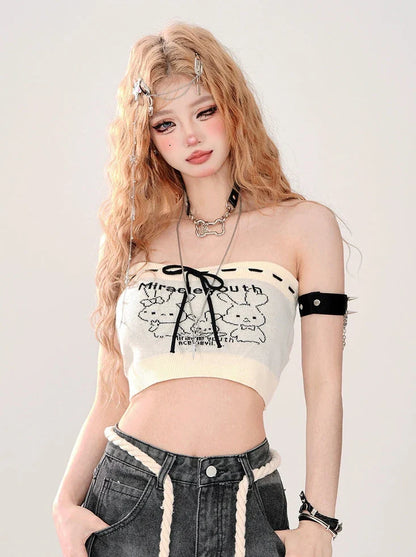 サマーニット + チューブトップ 透かし彫り シアー リップド