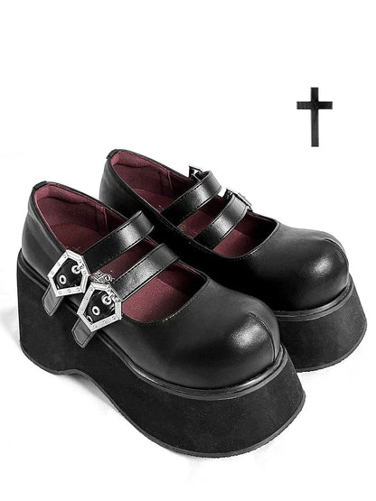 Gothic Round Retro Platform Toe Shoes Matte Punk Lace