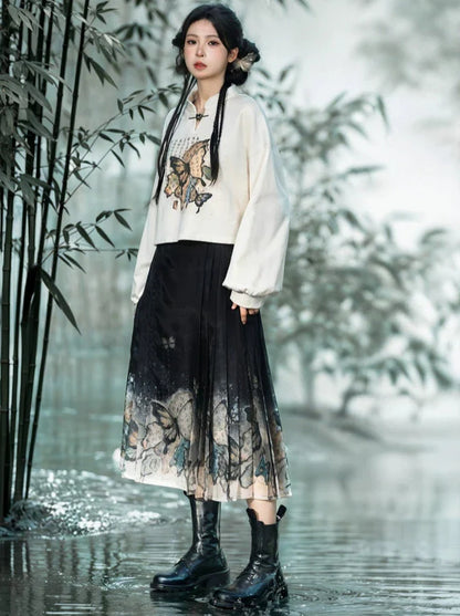 Short/Long Cropped Trainers China Butterfly Retro + Pleated Skirt