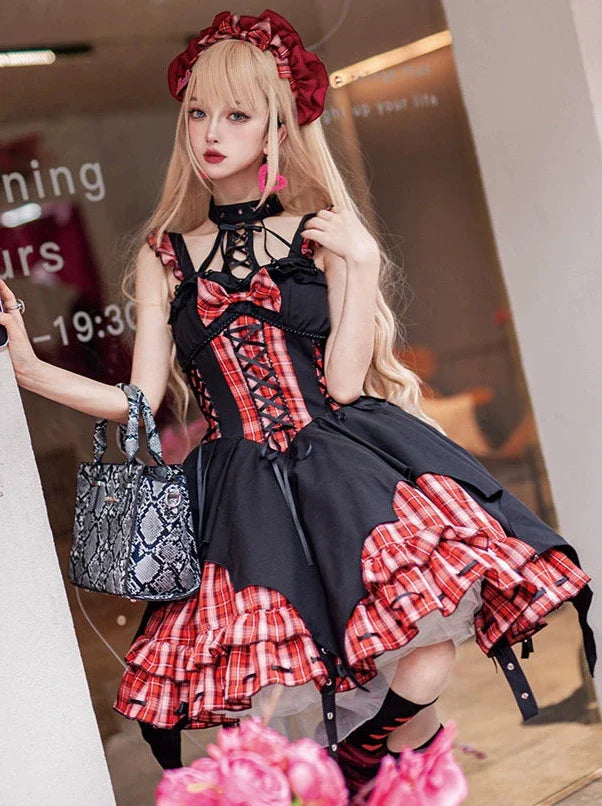 ドレスチェックパンクサスペンダーアクセサリーヘッドロックイレギュラーホルターネック