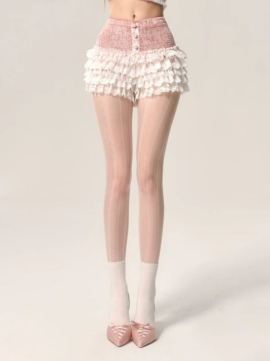 Cake Pink Style Spitze A-Linie Rock Shorts Weiß Teil