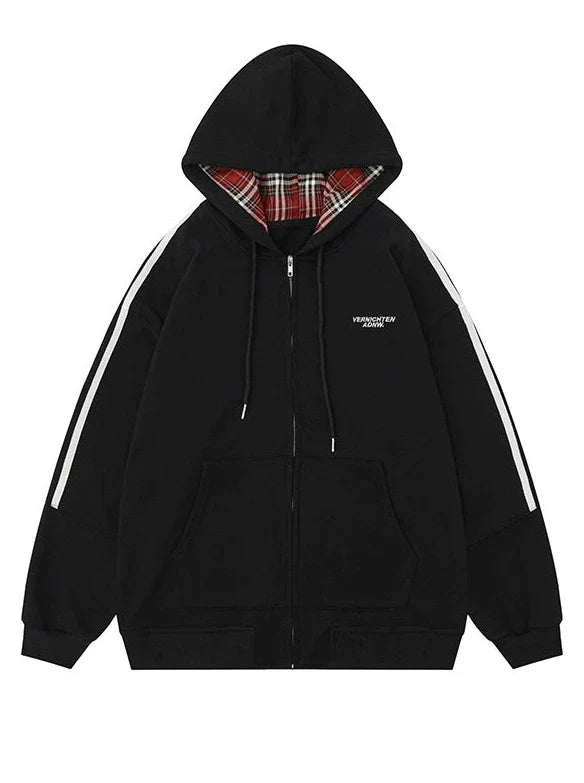 Hoodie Zip Check Casual Jacket Sports Sweat