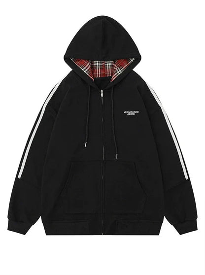 Hoodie Zip Check Casual Jacket Sports Sweat