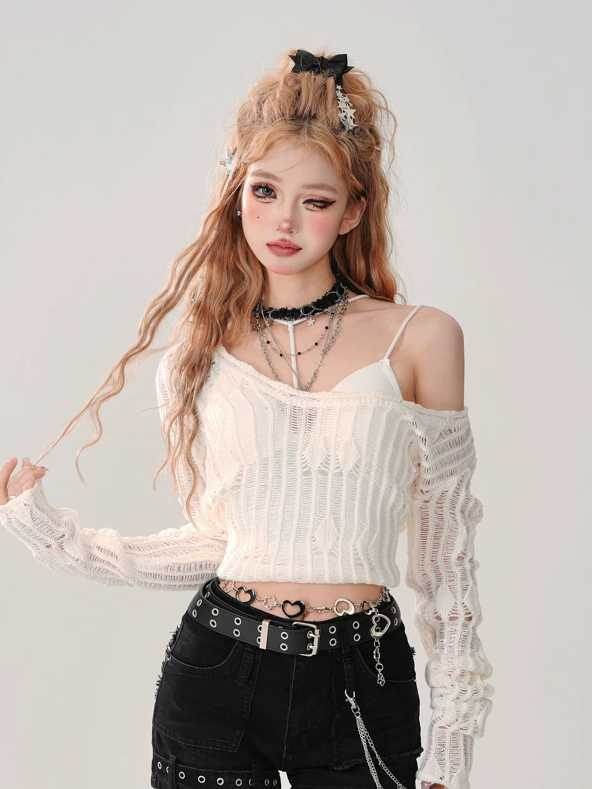 Top Off-the-shoulder Pure Sheer