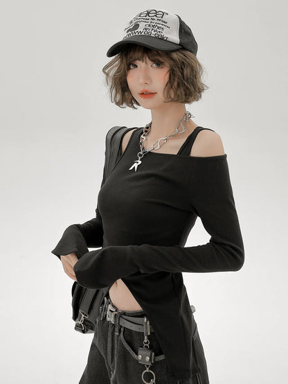 Long Piece Set Asymmetrical Shoulder American T Mode One Two
