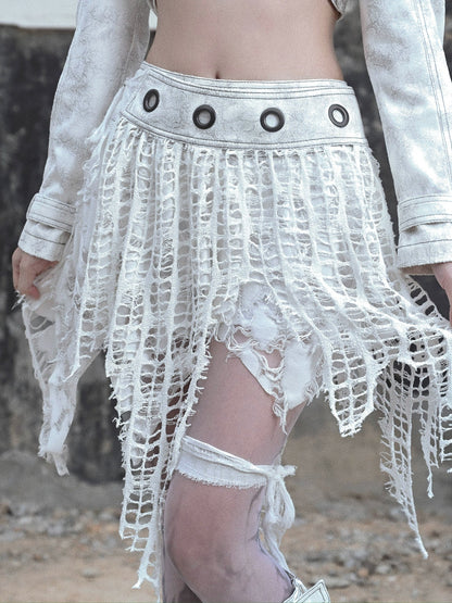 White Asymmetrical Jellyfish Pure Skirt