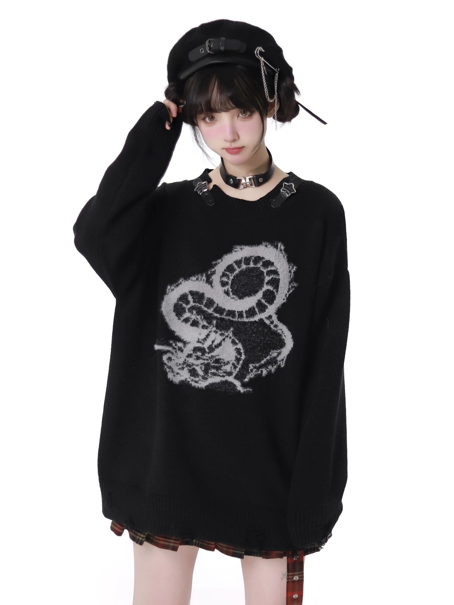 Sweater Buckle Dragon Knit Star Leather Plash