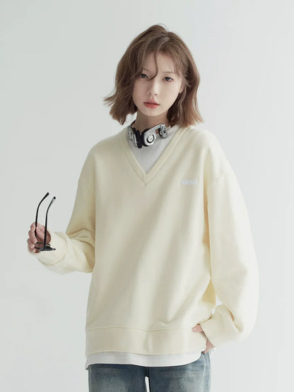 フェイクツーピース ライトカラー ルーズスウェットシャツ