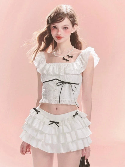 Rüschenoberteile Spitzenhals Quadrat