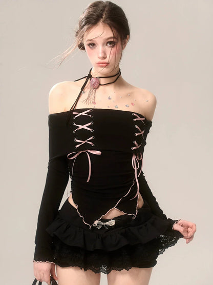 Trägertop Band Schulterfrei Rüschen High-End