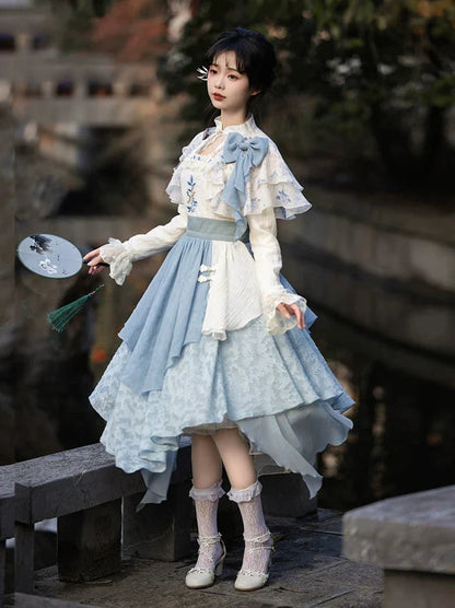 中国風フェイクイレギュラー刺繍ツーピースドレス