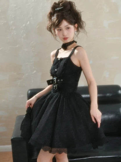 ダークデザインベルトウエストキャミソールドレス