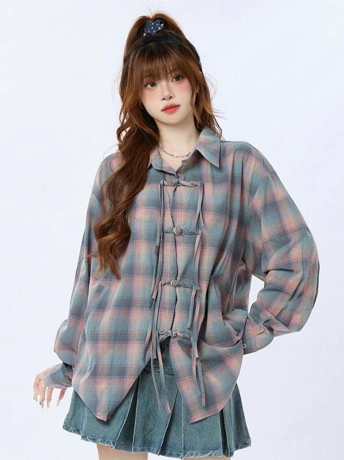 シャツ レインボーチェック ルーズチャイナ