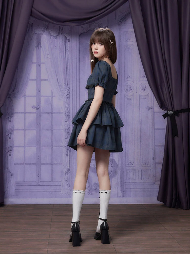 Ärmelkleid Shorts Check Puff